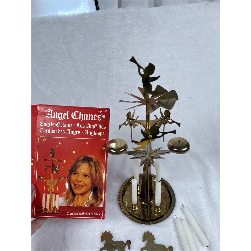 Vtg 2-in-1 Angel Chimes & Party Chimes Brass Candle Carousel Christmas Sweden